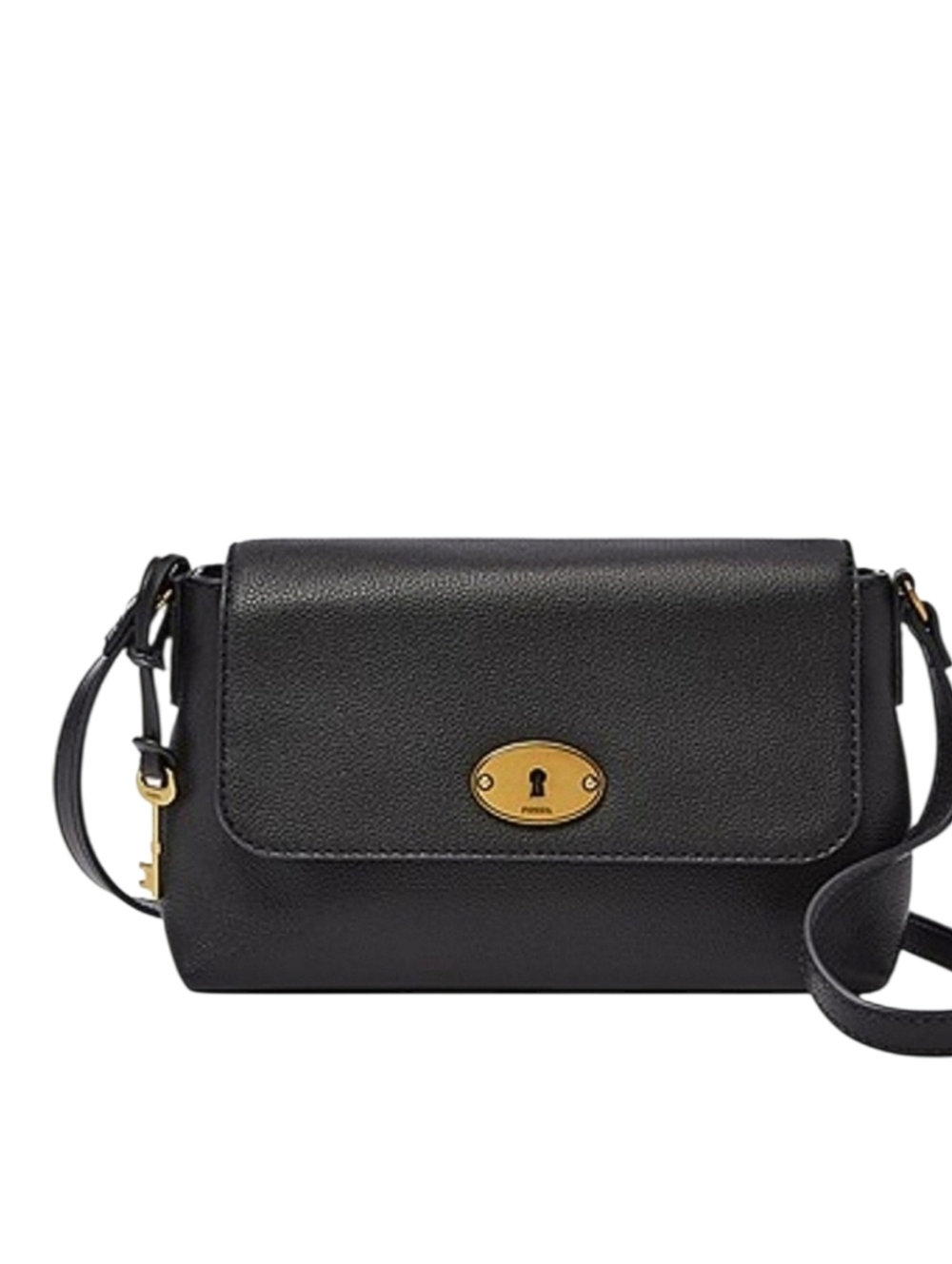 Fossil Gabriella Black Leather Small Flap Crossbody Bag